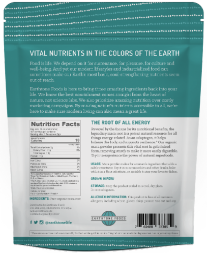 Earthtone Foods Organic Gelatinized Maca Powder Perspective: back