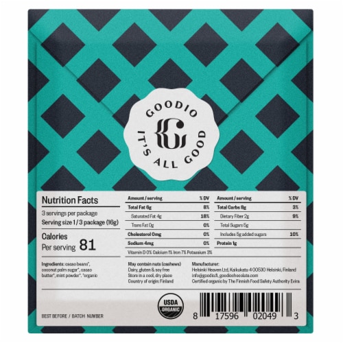 Goodio Craft Chocolate Mint Perspective: back