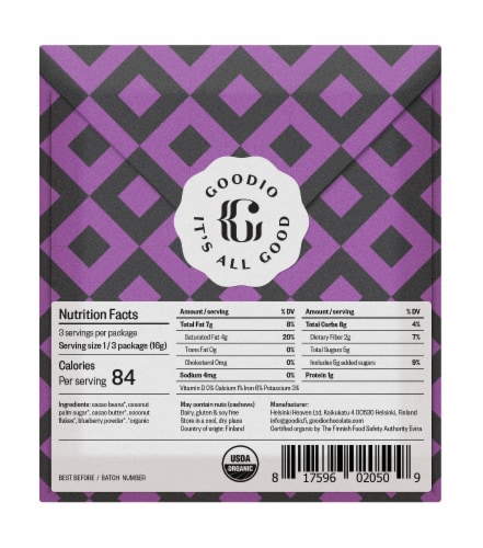 Goodio Chocolate Wild Blueberry 61% Perspective: back