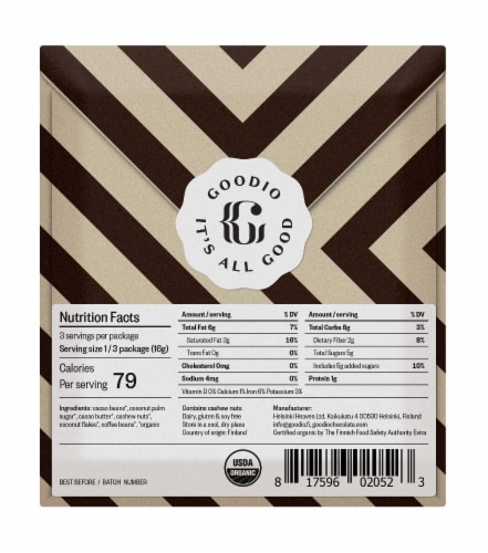 Goodio Chocolate 56% Cacao Coffee Chocolate Perspective: back