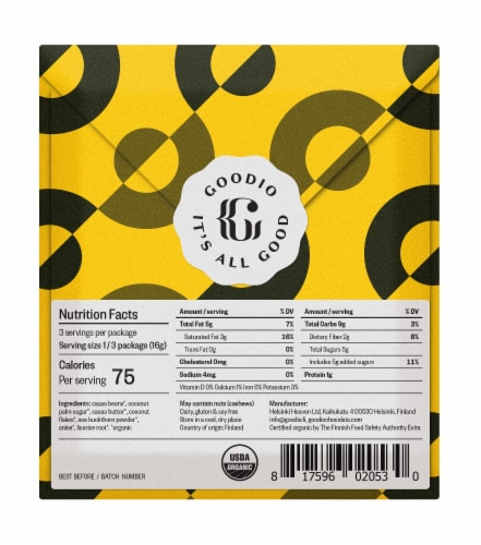 Goodio Licorice & Sea Buckthorn 53% Chocolate Bar Perspective: back