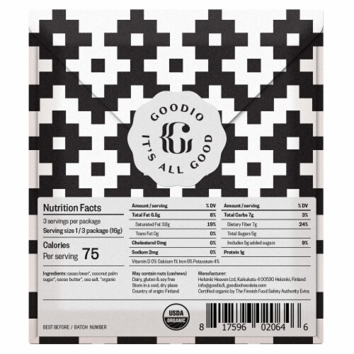 Goodio Sea Salt 77% Cacao Chocolate Perspective: back