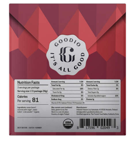 Goodio Organic Strawberry Chocolate Valentine Candy Perspective: back