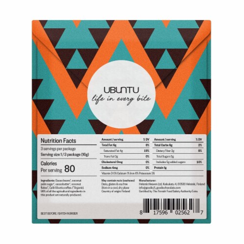 Goodio Cafe Ubuntu 61% Cacao Craft Chocolate Perspective: back