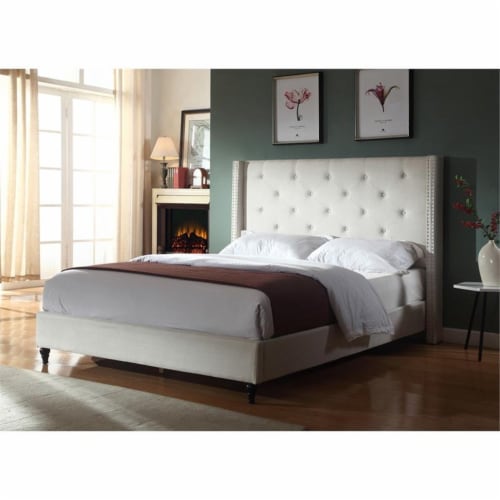 Best Master Valentina Fabric Upholstered Wingback Queen Platform Bed - Beige Perspective: back