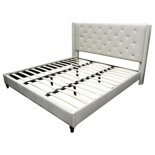 Best Master Valentina Fabric Upholstered Wingback East King Platform Bed - Beige Perspective: back