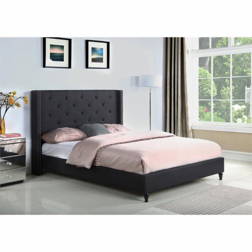 Best Master Valentina Fabric Upholstered Wingback Queen Platform Bed - Black Perspective: back