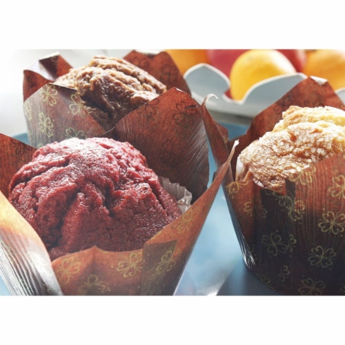 100-Pack Tulip Paper Cupcake Liners for Muffin Baking - Brown & Gold Prints, 2.2" Diameter Perspective: back