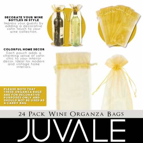 24-Pack Gold Satin Drawstring Wine Wrapping Bags Bottle Gift Bag for Display Perspective: back