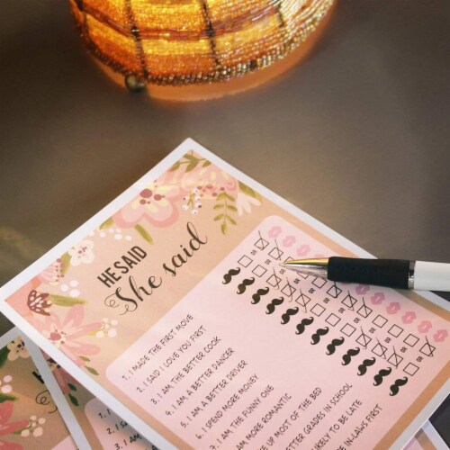 50 Sheet Floral Wedding Game Cards for Bachelorette Party and Wedding, Pink Perspective: back
