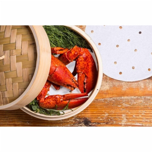 100-Pack 8 Inch Non-Stick Air Fryer Liners, Parchment Paper Sheet, Bamboo Steamer Liners Perspective: back
