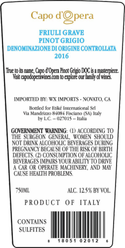 Capo D Opera Pinot Grigio Perspective: back