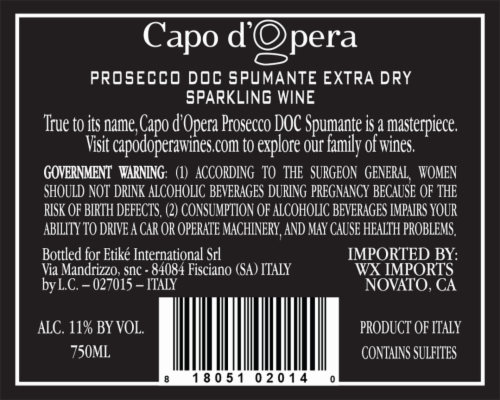 Capo D'opera Prosecco Doc Perspective: back