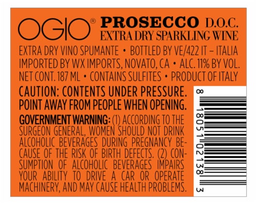 Ogio Prosecco Sparkling White Wine Perspective: back