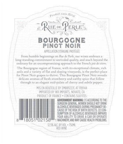 Rue De Perle Bourgogne Pinot Noir Red Wine Perspective: back