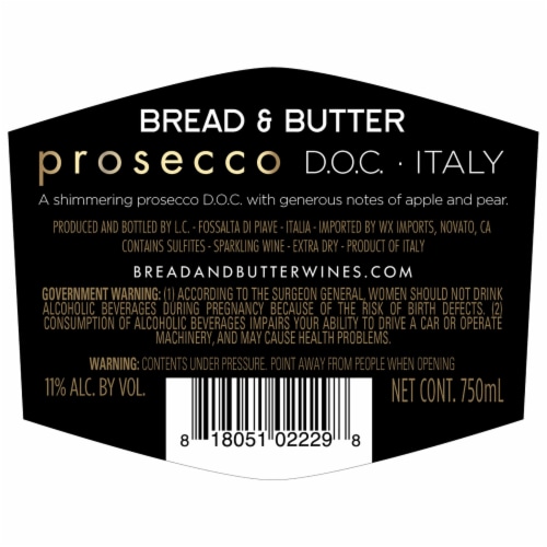 Bread & Butter NV DOC Italian Prosecco Perspective: back