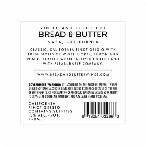 Bread & Butter Pinot Grigio Perspective: back