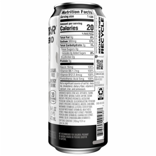 Rockstar® Pure Zero Silver Ice Energy Drink Can Perspective: back