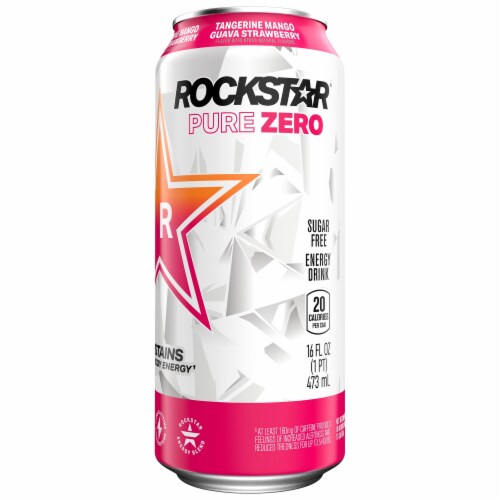 Rockstar Pure Zero Tangerine Mango Guava Strawberry Energy Drink Perspective: back