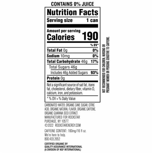 Rockstar Organic Island Fruit Energy Drink Perspective: back