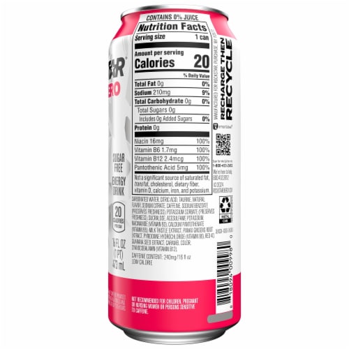 Rockstar® Pure Zero Sugar Free Strawberry Peach Energy Drink Can Perspective: back