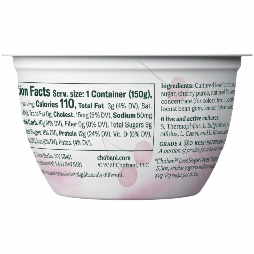 Chobani Less Sugar Gili Cherry Greek Yogurt Perspective: back