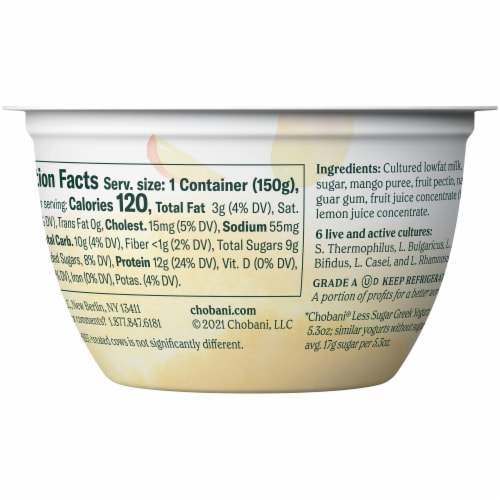 Chobani Less Sugar Alphonso Mango Greek Yogurt Perspective: back