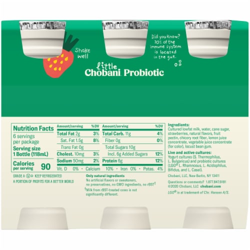 Little Chobani Probiotic Kids' Strawberry Lowfat Yogurt Drinks Perspective: back