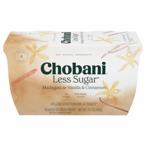 Chobani Less Sugar Low-Fat Madagascar Vanilla Cinnamon Greek Yogurt 5.3oz 4ct