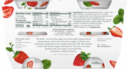 Chobani® Zero Sugar Strawberry Greek Yogurt Cups Perspective: back