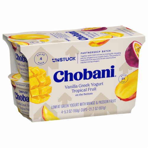 Chobani® Unstuck Vanilla Tropical Fruit Low Fat Greek Yogurt Cups Perspective: back