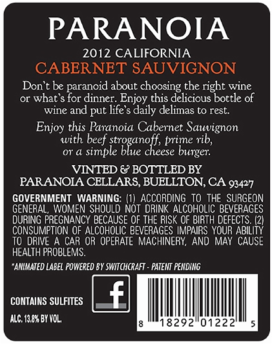 Paranoia Cabernet Sauvignon Perspective: back