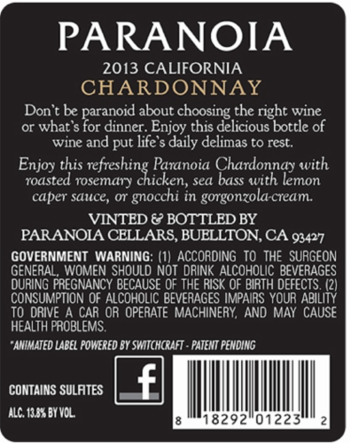 Paranoia Chardonnay Perspective: back