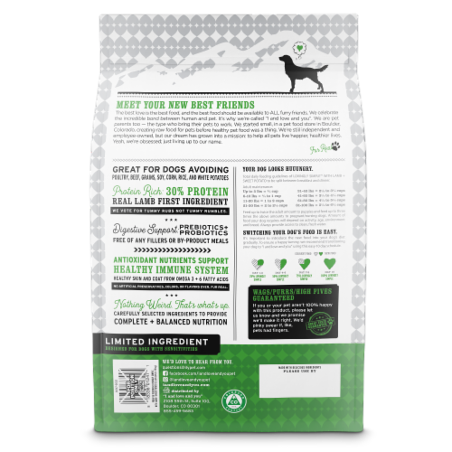 I and Love and You Lovingly Simple with Lamb + Sweet Potato Limited Ingredient Dog Food Perspective: back