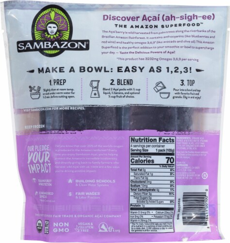Sambazon Organic Puree Acai Berry Unsweetened Smoothie Pack Perspective: back