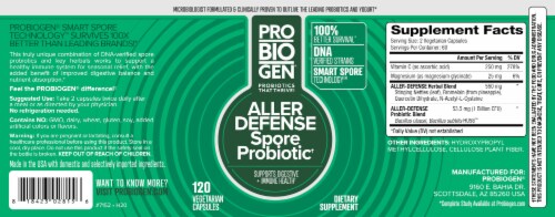 Probiogen® Aller Defense Spore Probiotic Vegetarian Capsules Perspective: back