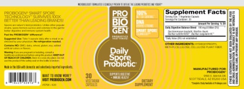 Probiogen® Daily Spore Probiotic Vegetarian Capsules Perspective: back