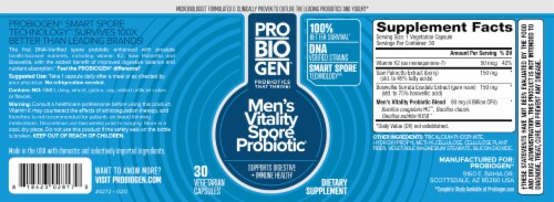 Probiogen® Men's Vitality Spore Probiotic Vegetarian Capsules Perspective: back
