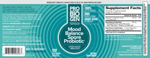Probiogen® Mood Balance Spore Probiotic Vegetarian Capsules Perspective: back
