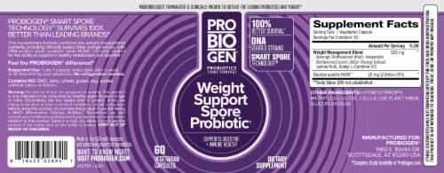 Probiogen® Gluten-Free Weight Support Spore Probiotic Vegetarian Capsules Perspective: back