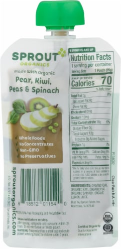 Sprout® Organic Pear Kiwi Peas Spinach Stage 2 Baby Food Perspective: back