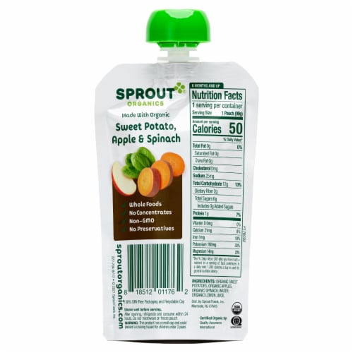 Sprout Organic Sweet Potato Apple Spinach Stage 2 Baby Food Perspective: back