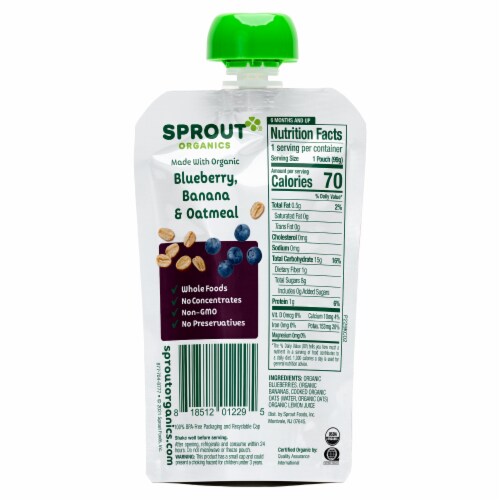 Sprout Organic® Blueberry Banana Oatmeal Stage 2 Baby Food Perspective: back