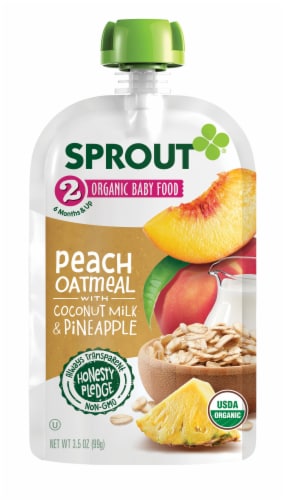 Sprout® Stage 2 Organic Peach Oatmeal with Coconut Milk & Pineapple Baby Food Pouch Perspective: back