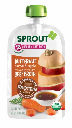 Sprout Organic Butternut Carrot & Apple Seasoned with Beef Broth Stage 2 Baby Food Perspective: back