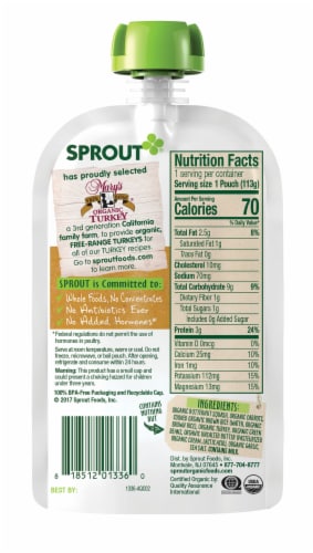 Sprout Organics® Garden Vegetables Brown Rice Turkey Stage 3 Baby Food Perspective: back