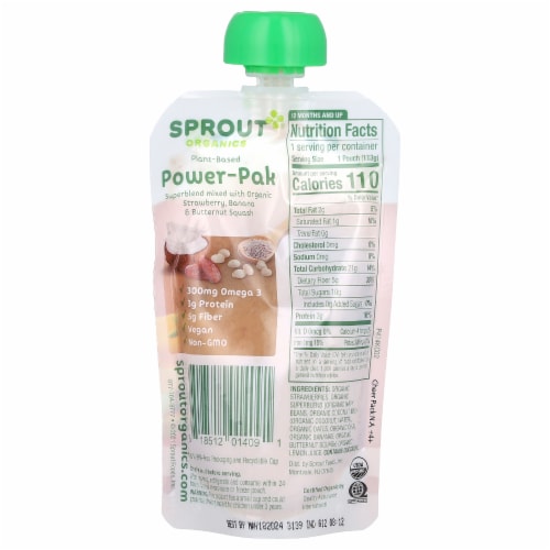 Sprout Organics® Stage 4 Organic Strawberry Banana & Butternut Squash Power-Pak Baby Food Pouch Perspective: back