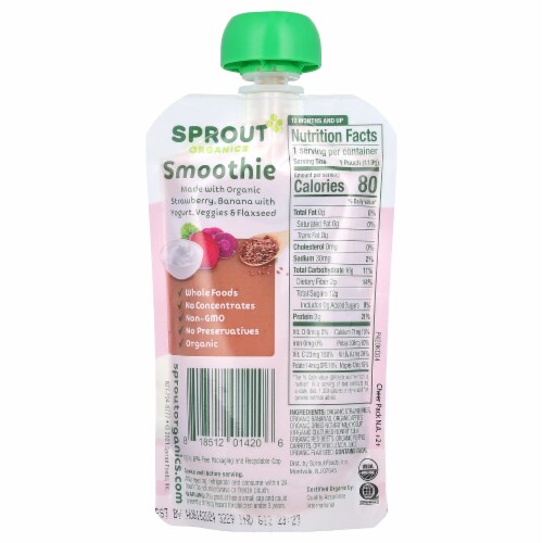 Sprout Organic Smoothie Strawberry Banana with Yogurt Veggies & Flax Seed Perspective: back