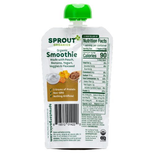 Sprout® Organic Peach Banana with Yogurt Veggies & Flax Seed Smoothie Perspective: back