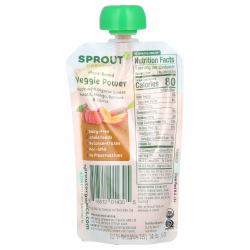 Sprout® Organic Veggie Power Sweet Potato with Mango Apricot & Carrot Baby Food Perspective: back